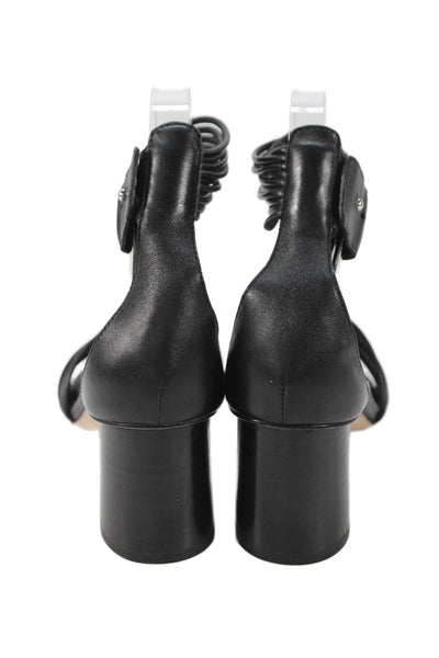 Paige Womens Leather Ankle Strap Sandal Heels Black Size 37 7