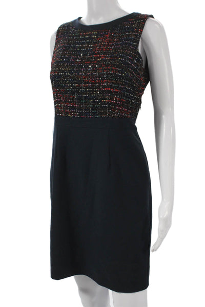 Chopin Womens Sheath Dress Multicolor Tweed Round Neck Sleeveless Size 42