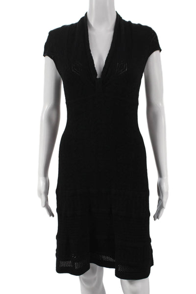 Catherine Malandrino Women Sheath Dress Black V-Neck Short Sleeve Midi Size S