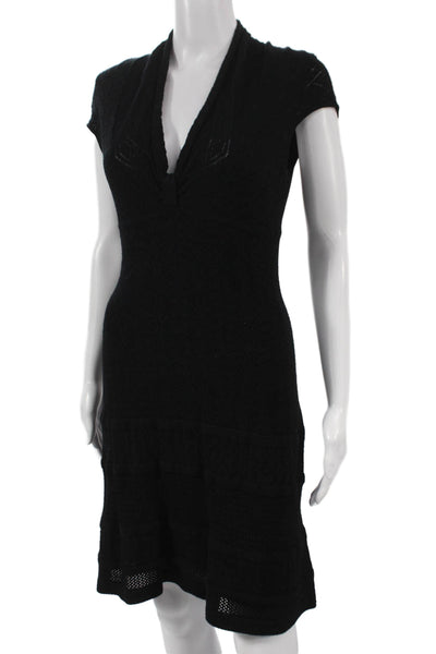 Catherine Malandrino Women Sheath Dress Black V-Neck Short Sleeve Midi Size S
