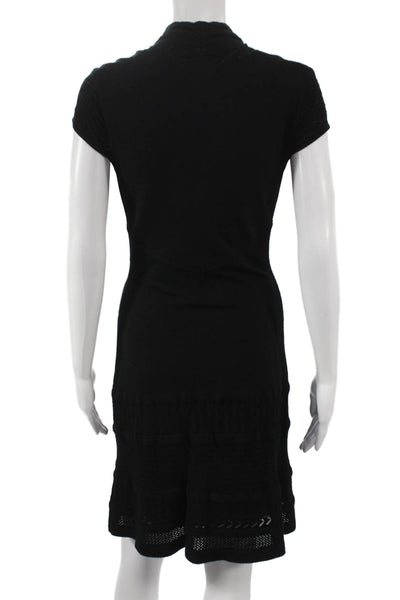 Catherine Malandrino Women Sheath Dress Black V-Neck Short Sleeve Midi Size S