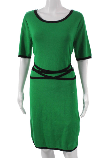 New York & Company Womens Sheath Dress Green Rayon Short Sleeve Mid Calf Size L