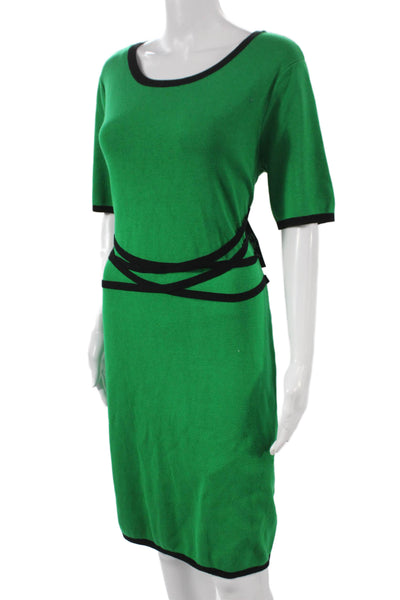 New York & Company Womens Sheath Dress Green Rayon Short Sleeve Mid Calf Size L