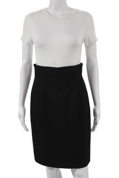 Calvin Klein Women Straight Pencil Skirt Black Silk Knee Length Zip Size 8