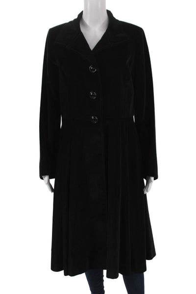 George Simonton Women Fit & Flare Velvet Black Collared Button Coat Size 6