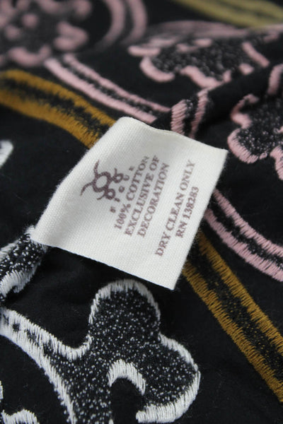 Figue Womens Black Floral Shift Dress V-Neck Tie Half Sleeve Cotton Size S
