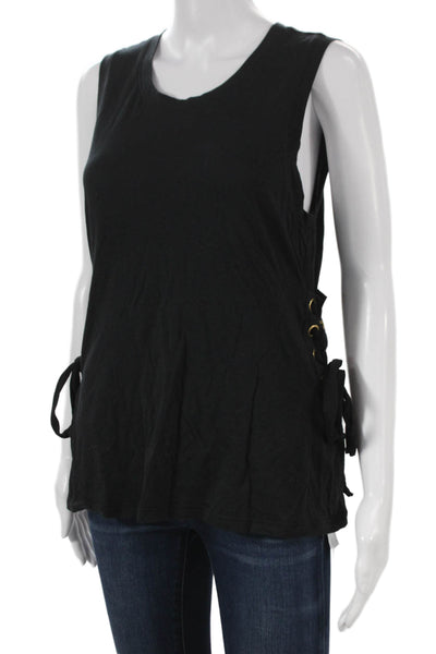 Carbon 38 Women Basic Sleeveless Tank Black Cotton Blend Round Neck Size L