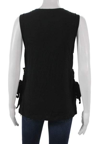 Carbon 38 Women Basic Sleeveless Tank Black Cotton Blend Round Neck Size L