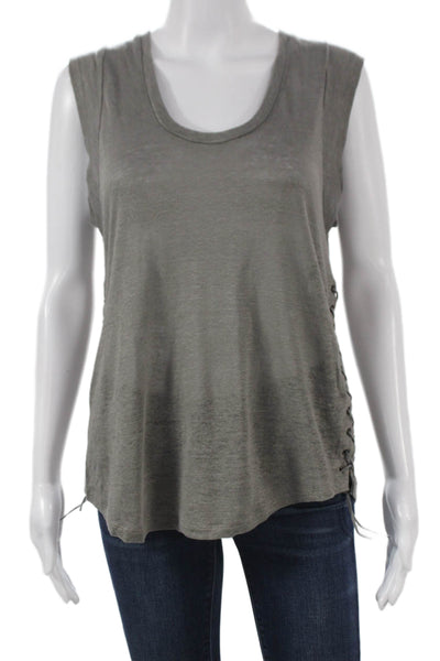 Generation Love Womens Basic Linen Scoop Neck Sleeveless Tank Gray Size S
