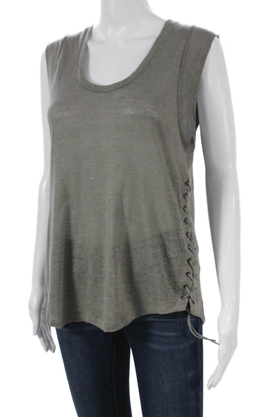 Generation Love Womens Basic Linen Scoop Neck Sleeveless Tank Gray Size S