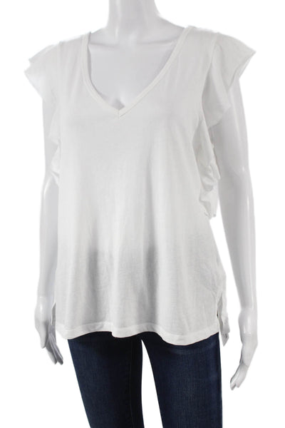 Z Supply Women Basic White Cotton V-Neck Short Sleeve T-Shirt Size M