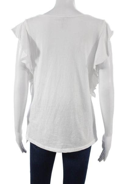 Z Supply Women Basic White Cotton V-Neck Short Sleeve T-Shirt Size M