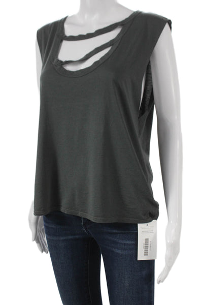 LA Made Womens Basic Gray Tank Scoop Neck Supima Cotton Sleeveless Size S