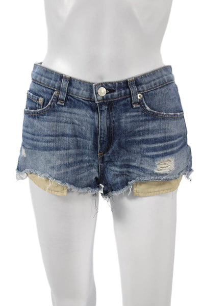 Rag & Bone Jean Women Cut-Off Denim Shorts Blue Cotton Button Size 27