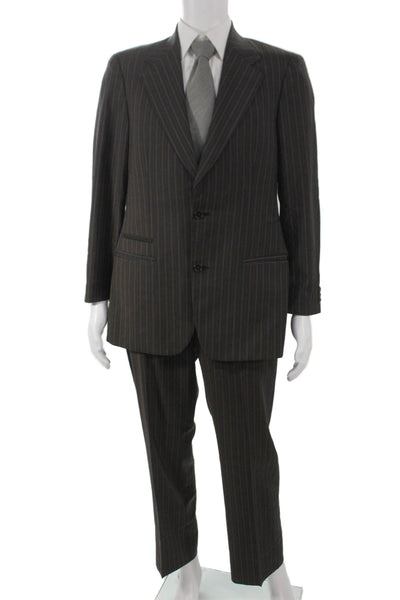 John Varvatos Mens 2 Piece Wool Striped Brown Suit Size 50