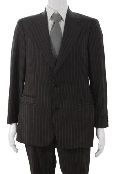 John Varvatos Mens 2 Piece Wool Striped Brown Suit Size 50