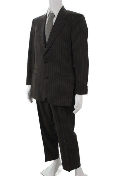 John Varvatos Mens 2 Piece Wool Striped Brown Suit Size 50