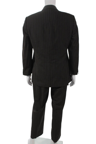 John Varvatos Mens 2 Piece Wool Striped Brown Suit Size 50