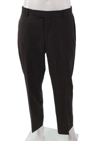 John Varvatos Mens 2 Piece Wool Striped Brown Suit Size 50