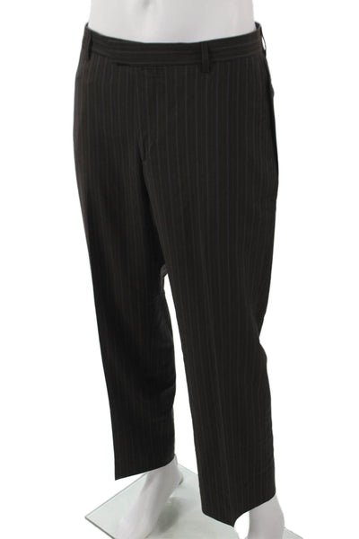 John Varvatos Mens 2 Piece Wool Striped Brown Suit Size 50