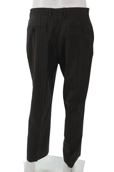 John Varvatos Mens 2 Piece Wool Striped Brown Suit Size 50
