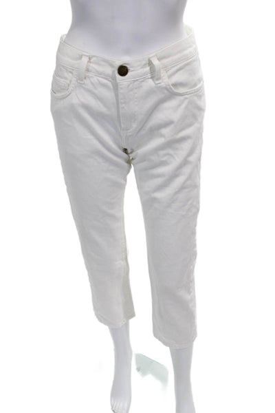 Current/Elliott Womens Cropped Jeans White Cotton Mid Rise Size 25