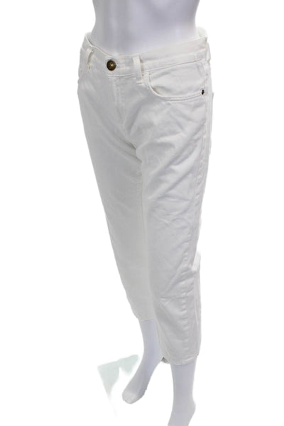 Current/Elliott Womens Cropped Jeans White Cotton Mid Rise Size 25
