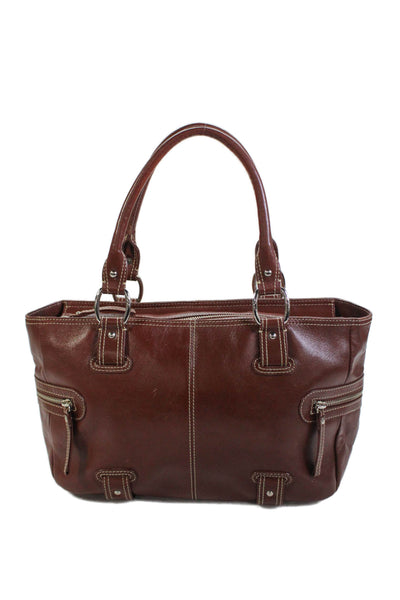Nordstrom Womens Leather Multi-Pocket Zip Up Shoulder Bag Brown