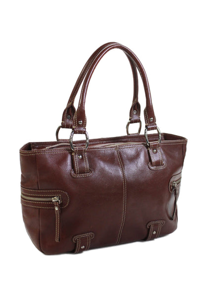 Nordstrom Womens Leather Multi-Pocket Zip Up Shoulder Bag Brown
