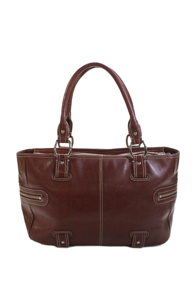 Nordstrom Womens Leather Multi-Pocket Zip Up Shoulder Bag Brown