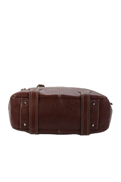 Nordstrom Womens Leather Multi-Pocket Zip Up Shoulder Bag Brown