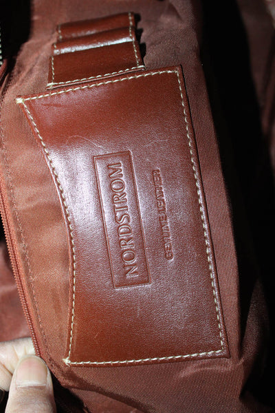 Nordstrom Womens Leather Multi-Pocket Zip Up Shoulder Bag Brown