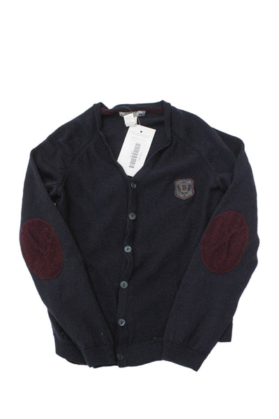 Bonpoint Boys Wool Long Sleeve V-Neck Cardigan Sweater Blue Size 10