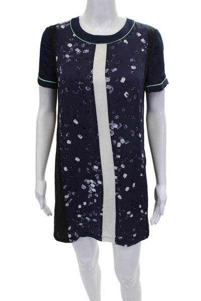 Elizabeth & James Womens Blue Silk Shift Dress Short Sleeve Size XS