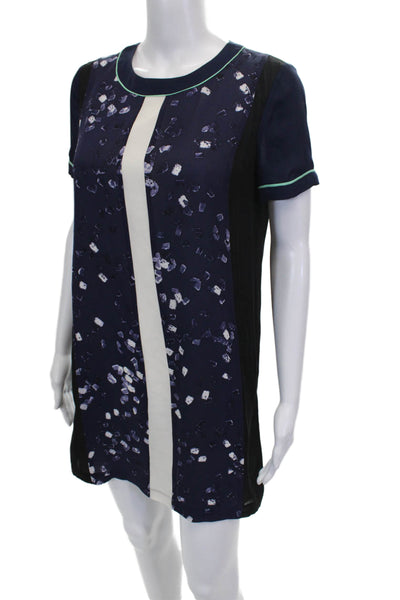 Elizabeth & James Womens Blue Silk Shift Dress Short Sleeve Size XS
