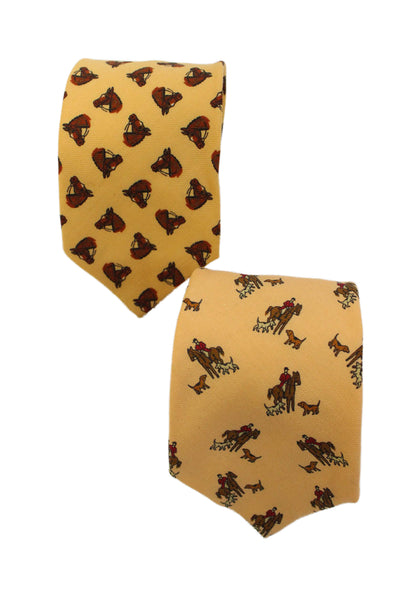 Trevelpan Mens Horse Print Silk Necktie Yellow Set of 2