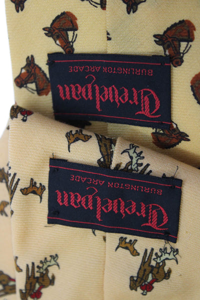 Trevelpan Mens Horse Print Silk Necktie Yellow Set of 2