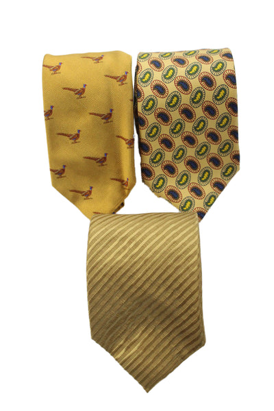 Beretta Harrods Bel + Cia Mens Silk Bird Print Necktie Yellow Set of 3