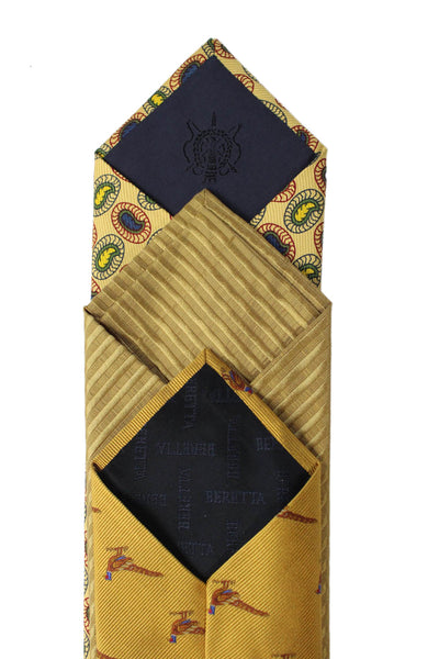 Beretta Harrods Bel + Cia Mens Silk Bird Print Necktie Yellow Set of 3