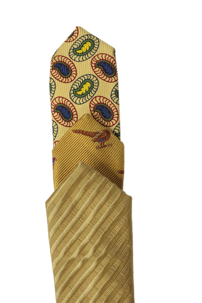 Beretta Harrods Bel + Cia Mens Silk Bird Print Necktie Yellow Set of 3