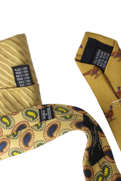 Beretta Harrods Bel + Cia Mens Silk Bird Print Necktie Yellow Set of 3