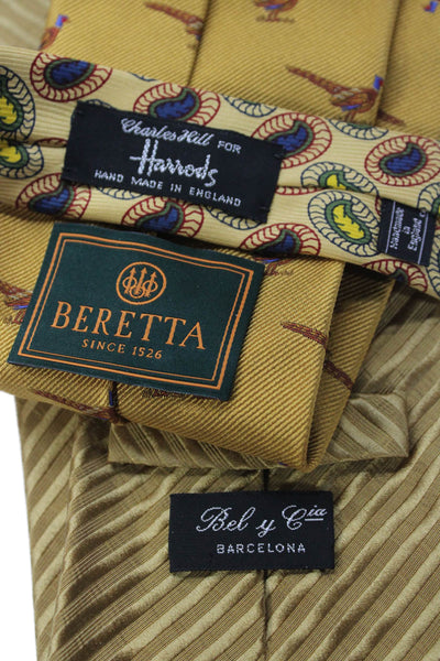 Beretta Harrods Bel + Cia Mens Silk Bird Print Necktie Yellow Set of 3