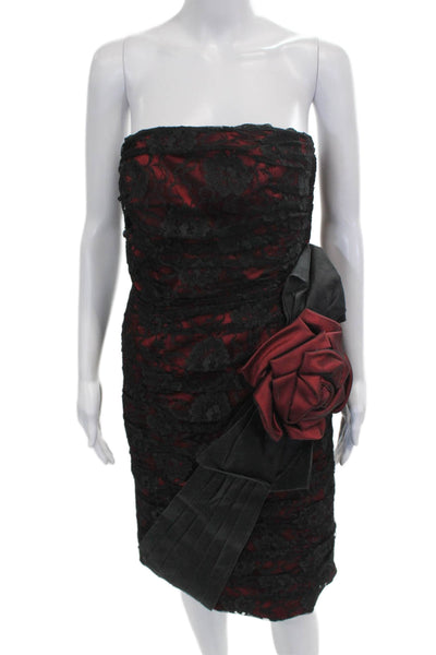 Lillie Rubin Womens Strapless Black Lace Sheath Dress Floral Short Size 10