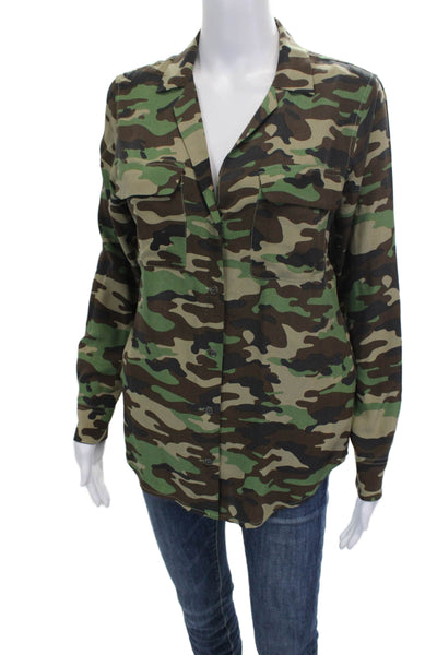 Equipment Femme Women Silk Camo Button-Up Long Sleeve Top Green Size XS