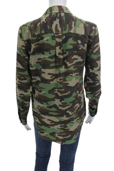 Equipment Femme Women Silk Camo Button-Up Long Sleeve Top Green Size XS