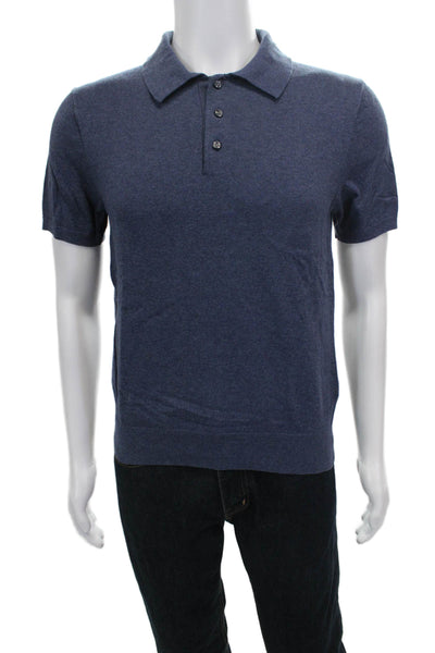 J Crew Mens Short Sleeve Collared Knit Polo Shirt Blue Size Small