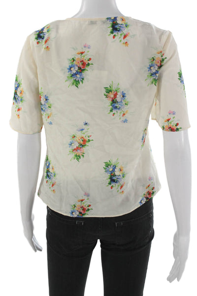 Madewell Womens Floral Silk V Neck Short Sleeve Blouse Zip Size 4P