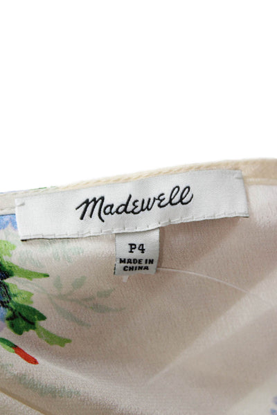 Madewell Womens Floral Silk V Neck Short Sleeve Blouse Zip Size 4P