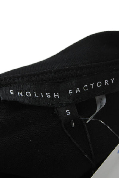 English Factory Womens Basic T-Shirt Black Cotton Crew Neck Short Sleeve Size S