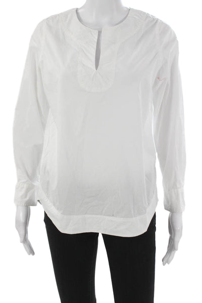 J Crew Women White V-Neck Cotton Tunic Long Sleeve Size PS